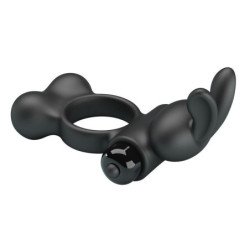 PRETTY LOVE - ANILLO VIBRATORIO PARA PENE CON ESTIMULADOR DE CONEJO, 10 FUNCIONES, NEGRO