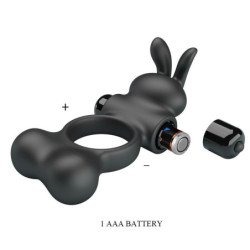 PRETTY LOVE - ANILLO VIBRATORIO PARA PENE CON ESTIMULADOR DE CONEJO, 10 FUNCIONES, NEGRO