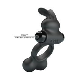 PRETTY LOVE - ANILLO VIBRATORIO PARA PENE CON ESTIMULADOR DE CONEJO, 10 FUNCIONES, NEGRO