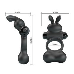 PRETTY LOVE - ANILLO VIBRATORIO PARA PENE CON ESTIMULADOR DE CONEJO, 10 FUNCIONES, NEGRO