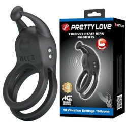 PRETTY LOVE - ANILLO PARA PENE RECARGABLE DE DOBLE VIBRACIÓN GOODWIN NEGRO