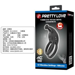 PRETTY LOVE - ANILLO PARA PENE RECARGABLE DE DOBLE VIBRACIÓN GOODWIN NEGRO