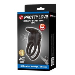 PRETTY LOVE - ANILLO VIBRADOR RECARGABLE PARA PENE SINI, 10 FUNCIONES, NEGRO