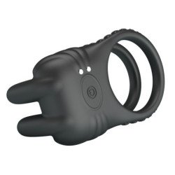 PRETTY LOVE - ANILLO VIBRADOR RECARGABLE PARA PENE SINI, 10 FUNCIONES, NEGRO
