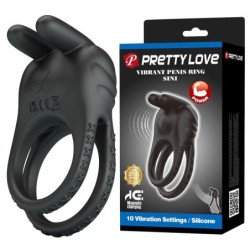 PRETTY LOVE - ANILLO VIBRADOR RECARGABLE PARA PENE SINI, 10 FUNCIONES, NEGRO
