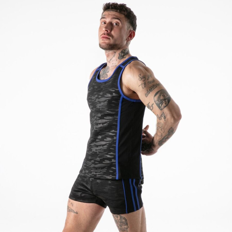 LOCKER GEAR -  CAMISETA SIN MANGAS AZUL CON ACCESO MILITAR COMPLETO S