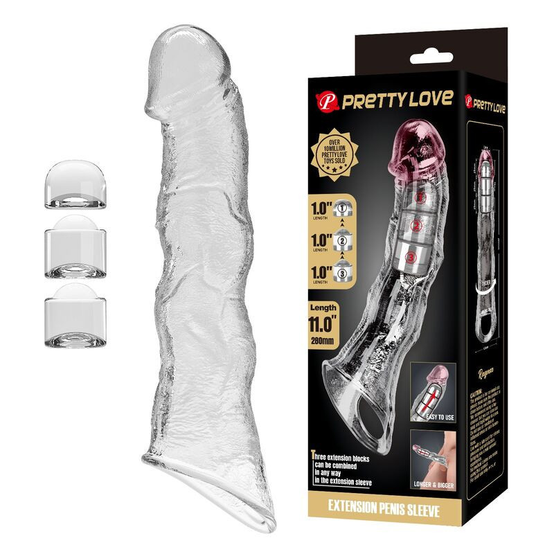 PRETTY LOVE - FUNDA EXTENSORA DE PENE AJUSTABLE 28 CM Ø 4,5 CM TRANSPARENTE