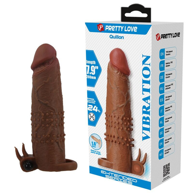 PRETTY LOVE - FUNDA VIBRADORA PARA PENE QUILLON 20 CM Ø 4 CM MARRÓN