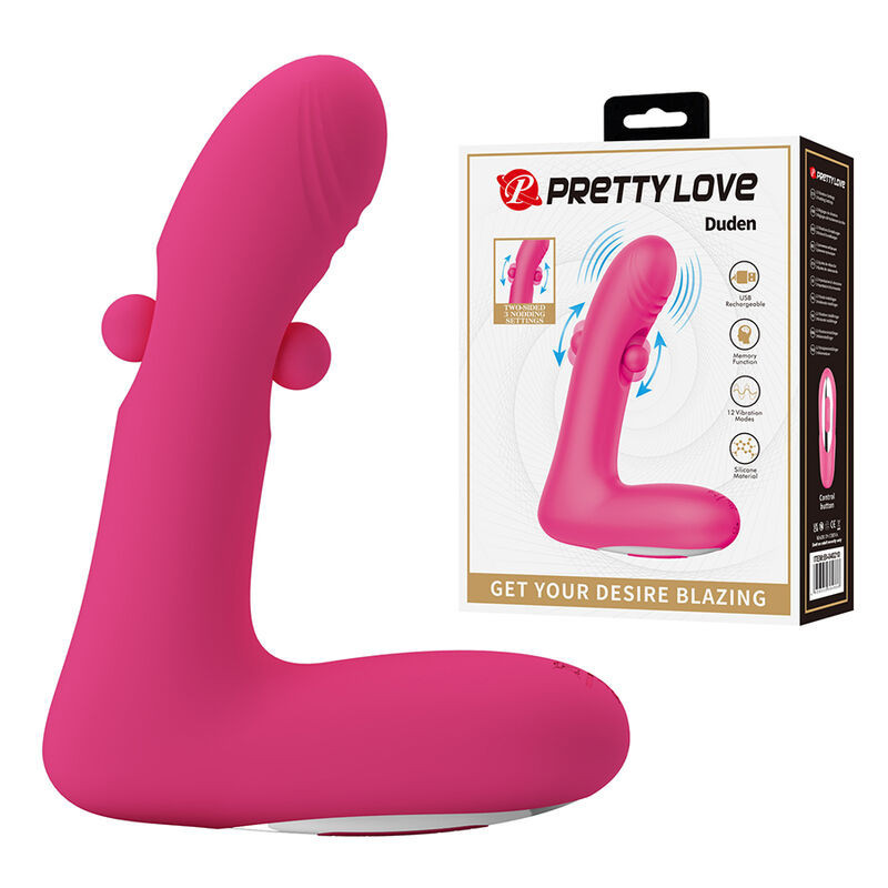 PRETTY LOVE - VIBRADOR DE SILICONA RECARGABLE DUDEN CON 12 MODOS DE VIBRACIÓN Y 3 MODOS DE BALANCEO, COLOR ROSA