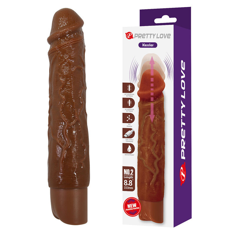 PRETTY LOVE - DILDO VIBRADOR REALISTA KESSLER CON 10 MODOS DE VIBRACIÓN Y 10 INTENSIDADES, 22 CM, MARRÓN