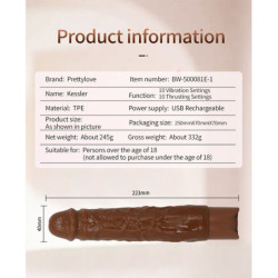 PRETTY LOVE - DILDO VIBRADOR REALISTA KESSLER CON 10 MODOS DE VIBRACIÓN Y 10 INTENSIDADES, 22 CM, MARRÓN