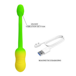 PRETTY LOVE - HUEVO VIBRADOR CONTROLADO POR APP PULSEN, 12 FUNCIONES, RECARGABLE POR USB, VERDE-AMARILLO