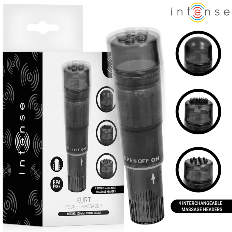 MASAJEADOR INTENSO KURT MINI CON 4 CABEZALES INTERCAMBIABLES NEGRO