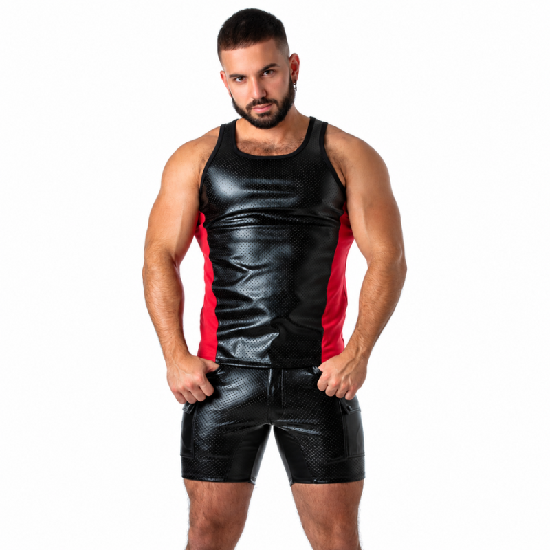 Locker Gear - camiseta sin mangas de polipiel perforada roja talla s