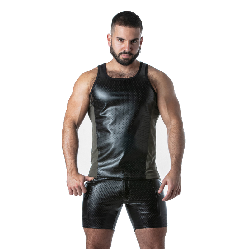 Locker Gear - camiseta sin mangas de polipiel perforada caqui talla xl