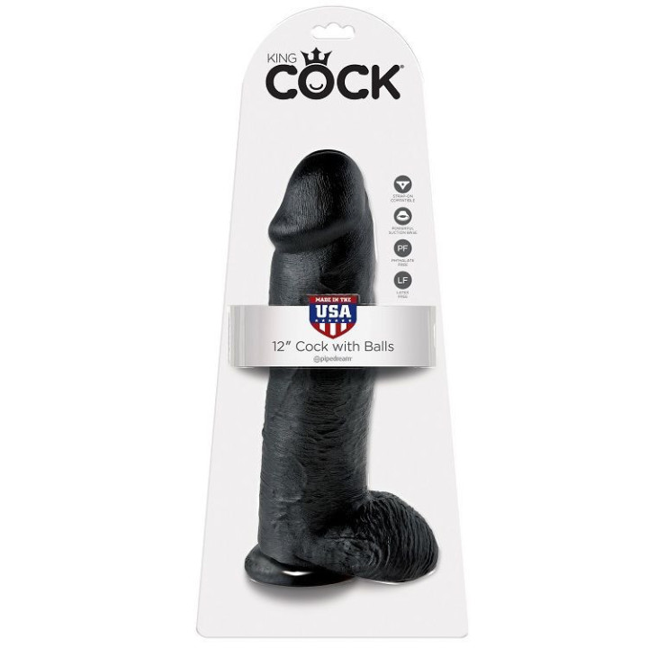 KING COCK - DILDO BLACK WITH BALLS 30.48 CM