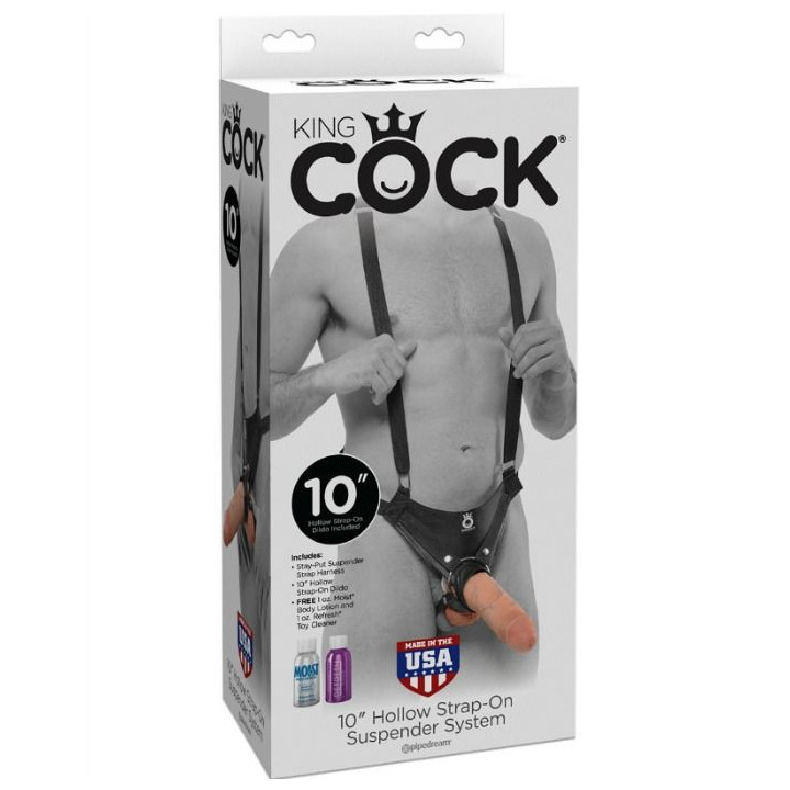 KING COCK - STRAP-ON WITH HOLLOW DILDO 25.5 CM AND BLACK STRAPS