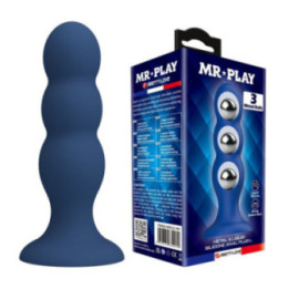 MR PLAY - TAPÓN ANAL CON BOLAS METÁLICAS Y VENTOSA AZUL