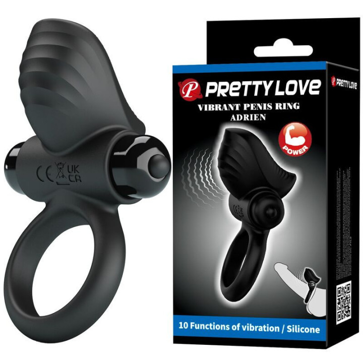 PRETTY LOVE - ANILLO VIBRATORIO PARA PENE ADRIEN, 10 FUNCIONES, NEGRO