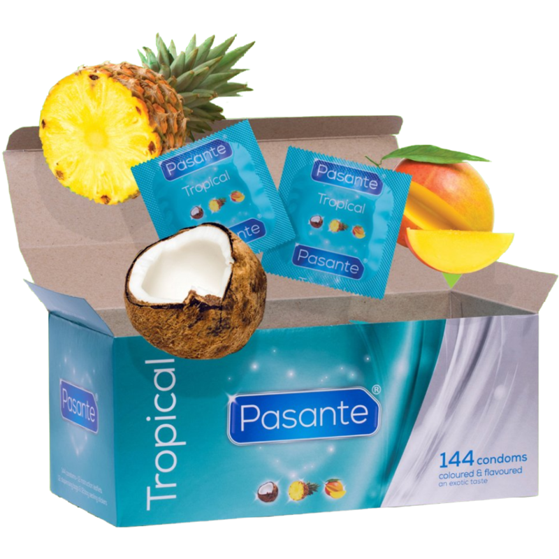 PASANTE - PRESERVATIVOS SABORES TROPICALES 144 UNIDADES