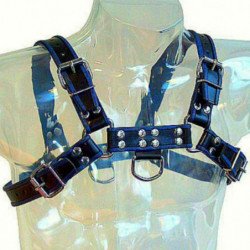 CUERPO DE CUERO - ARNESCO DE CUERO AZUL Y NEGRO PARA EL PECHO (BULLDOG)