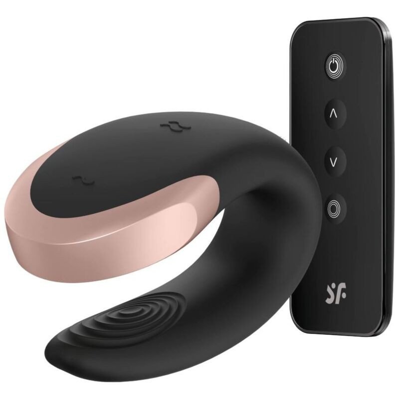 SATISFACTOR - VIBRADOR DE LUJO PARA PAREJA DOBLE DE AMOR NEGRO