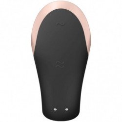 SATISFACTOR - VIBRADOR DE LUJO PARA PAREJA DOBLE DE AMOR NEGRO