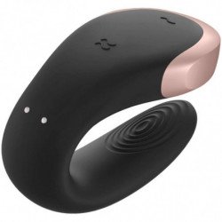 SATISFACTOR - VIBRADOR DE LUJO PARA PAREJA DOBLE DE AMOR NEGRO