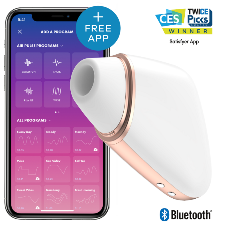 SATISFYER - ESTIMULADOR Y VIBRADOR DE PULSO DE AIRE CON FORMA DE TRIÁNGULO DE AMOR, BLANCO