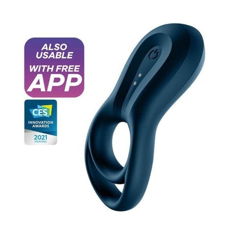 SATISFACTOR - APLICACIÓN DE VIBRADOR DE DOBLE ANILLO ÉPICO AZUL