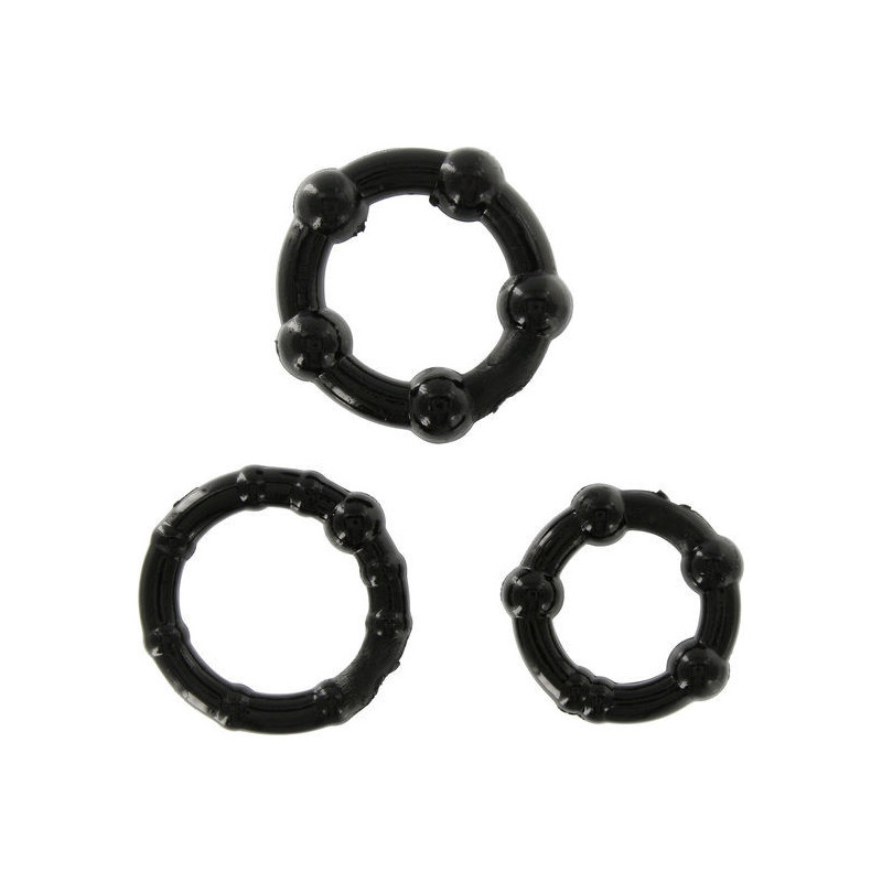 SEVEN CREATIONS - JUEGO DE TRES ANILLOS NEGROS PARA EL PENE