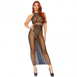 LEG AVENUE - VESTIDO DESMAQUILLADO CON ESTILO HALTER Y ESPALDA DE RED