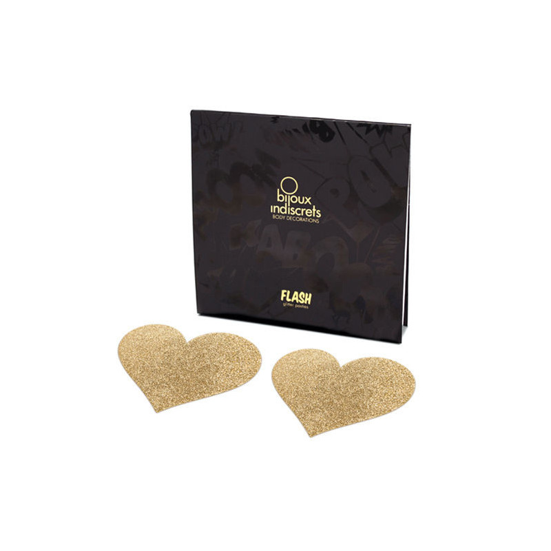 BIJOUX INDISCRETS - CUBREPEZONES FLASH CON FORMA DE CORAZÓN DORADO
