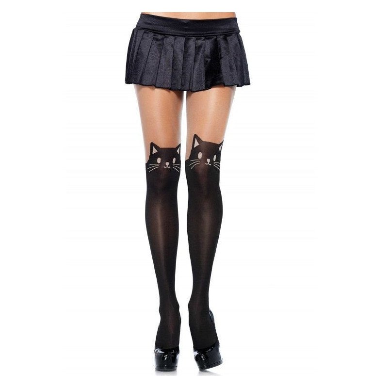 LEG AVENUE PANTYS OPACOS CON DIBUJO DE GATO