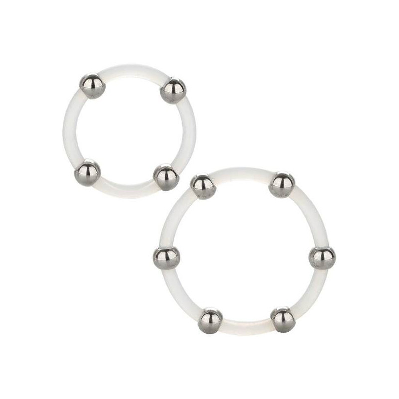 CALEXOTICS - CONJUNTO DE ANILLOS DE SILICONA CON CUENTAS DE ACERO