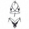 LEG AVENUE SET DOS PIEZAS SUJETADOR Y TANGA DE MARIPOSAS Y PERLAS TALLA UNICA - NEGRO