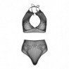 LEG AVENUE SET DOS PIEZAS TOP CORTO CUELLO HALTER Y TANGA TALLA UNICA