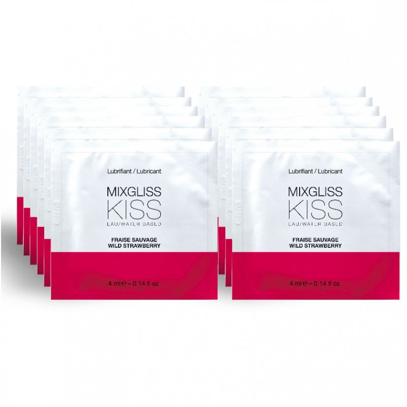 MIXGLISS - LUBRICANTE A BASE DE AGUA SABOR A FRESA 12 DOSIS INDIVIDUALES DE 4 ML