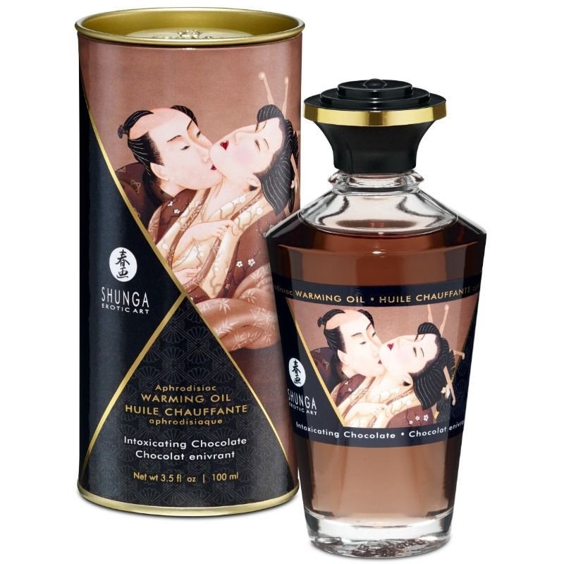 SHUNGA - ACEITE DE MASAJE CON EFECTO CALOR, SABOR INTENSO A CHOCOLATE, 100 ML