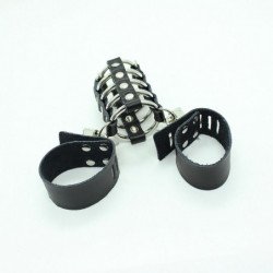 OHMAMA FETISH - JAULA PARA PENE CON ANILLOS METÁLICOS Y CORREAS DE CUERO