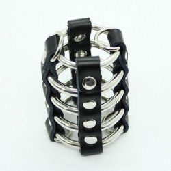 OHMAMA FETISH - JAULA PARA PENE CON ANILLOS METÁLICOS Y CORREAS DE CUERO