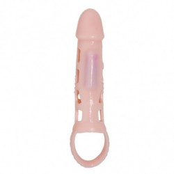 BAILE - FUNDA EXTENSORA DE PENE CON VIBRACIÓN Y CORREA NATURAL DE 13,5 CM