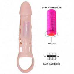 BAILE - FUNDA EXTENSORA DE PENE CON VIBRACIÓN Y CORREA NATURAL DE 13,5 CM
