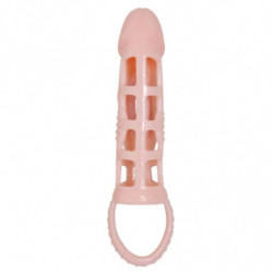 BAILE - FUNDA EXTENSORA DE PENE CON VIBRACIÓN Y CORREA NATURAL DE 13,5 CM