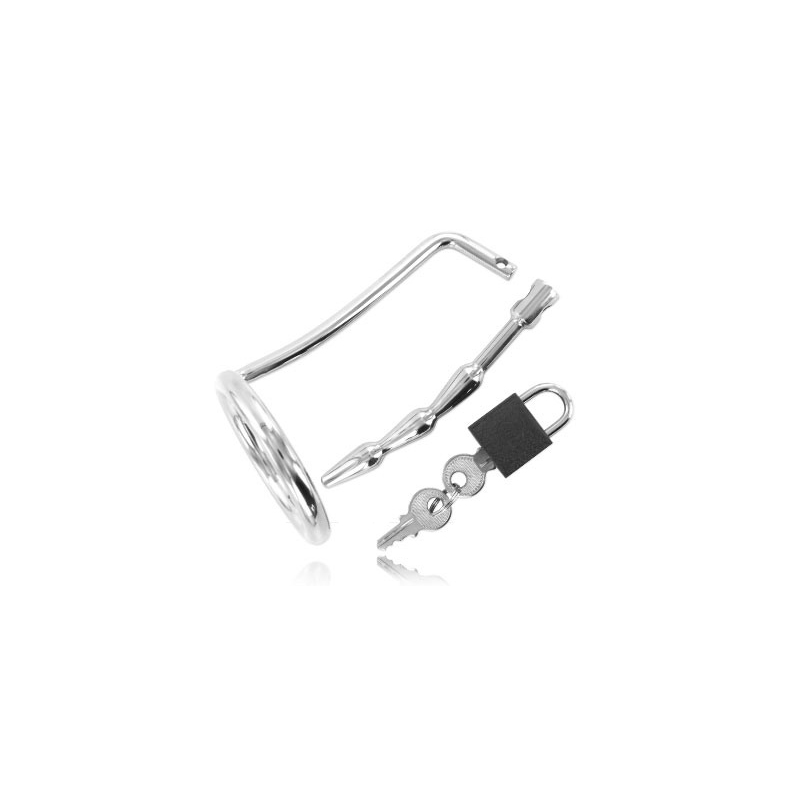 METAL HARD - ANILLO PARA TESTÍCULOS CON TAPÓN DE CASTIDAD URETRAL