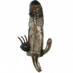 BAILE - FUNDA PARA PENE BRAVE MAN CON ESTIMULACIÓN DE CLÍTORIS Y ANAL DOBLE BALA NEGRA 16,5 CM