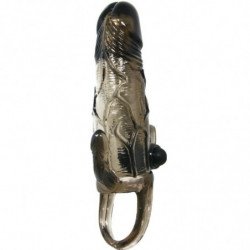 BAILE - FUNDA PARA PENE BRAVE MAN CON ESTIMULACIÓN DE CLÍTORIS Y ANAL DOBLE BALA NEGRA 16,5 CM