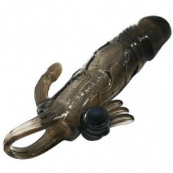 BAILE - FUNDA PARA PENE BRAVE MAN CON ESTIMULACIÓN DE CLÍTORIS Y ANAL DOBLE BALA NEGRA 16,5 CM