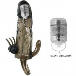 BAILE - FUNDA PARA PENE BRAVE MAN CON ESTIMULACIÓN DE CLÍTORIS Y ANAL DOBLE BALA NEGRA 16,5 CM