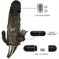 BAILE - FUNDA PARA PENE BRAVE MAN CON ESTIMULACIÓN DE CLÍTORIS Y ANAL DOBLE BALA NEGRA 16,5 CM